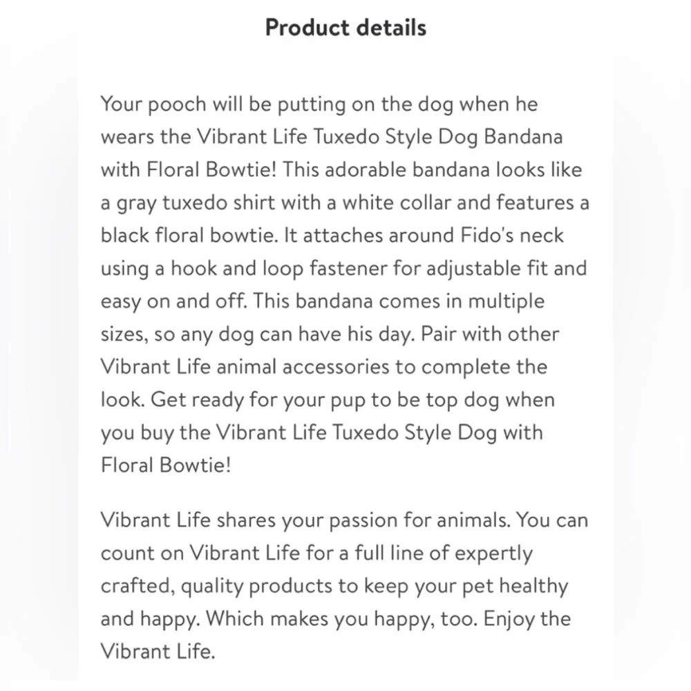 NEW Vibrant Life Tuxedo Style Dog Bandana Floral Bow Tie Size X-Small/Sm…